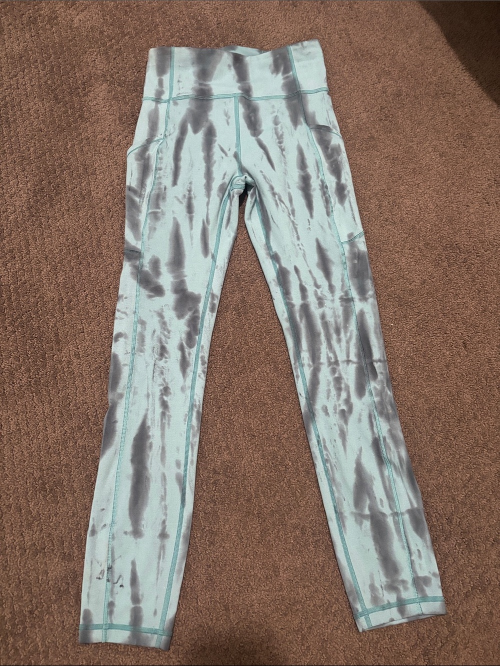 Lululemon Wunder Train Diamond Dye‎ Teal/Navy/Gray Active Leggings with Pockets